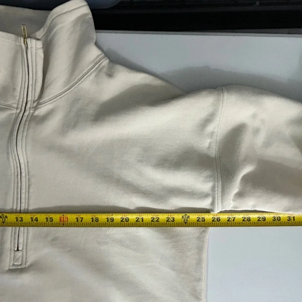 J.Crew Womens University Terry Long Half Zip‎ Tunic Sweatshirt cream Size Large